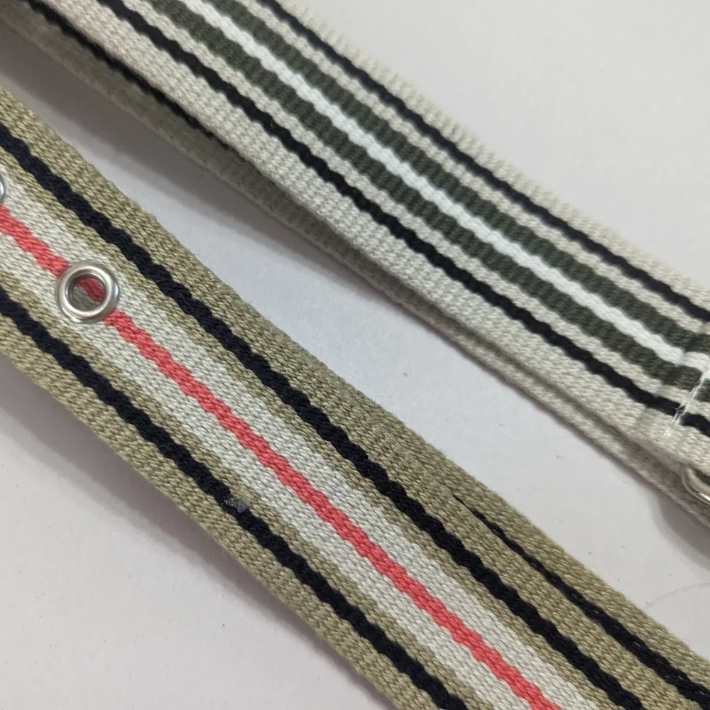 Vintage Preppy Pair Webbed Pinstripe Adj W Silver D Ring Closure Belts OS*